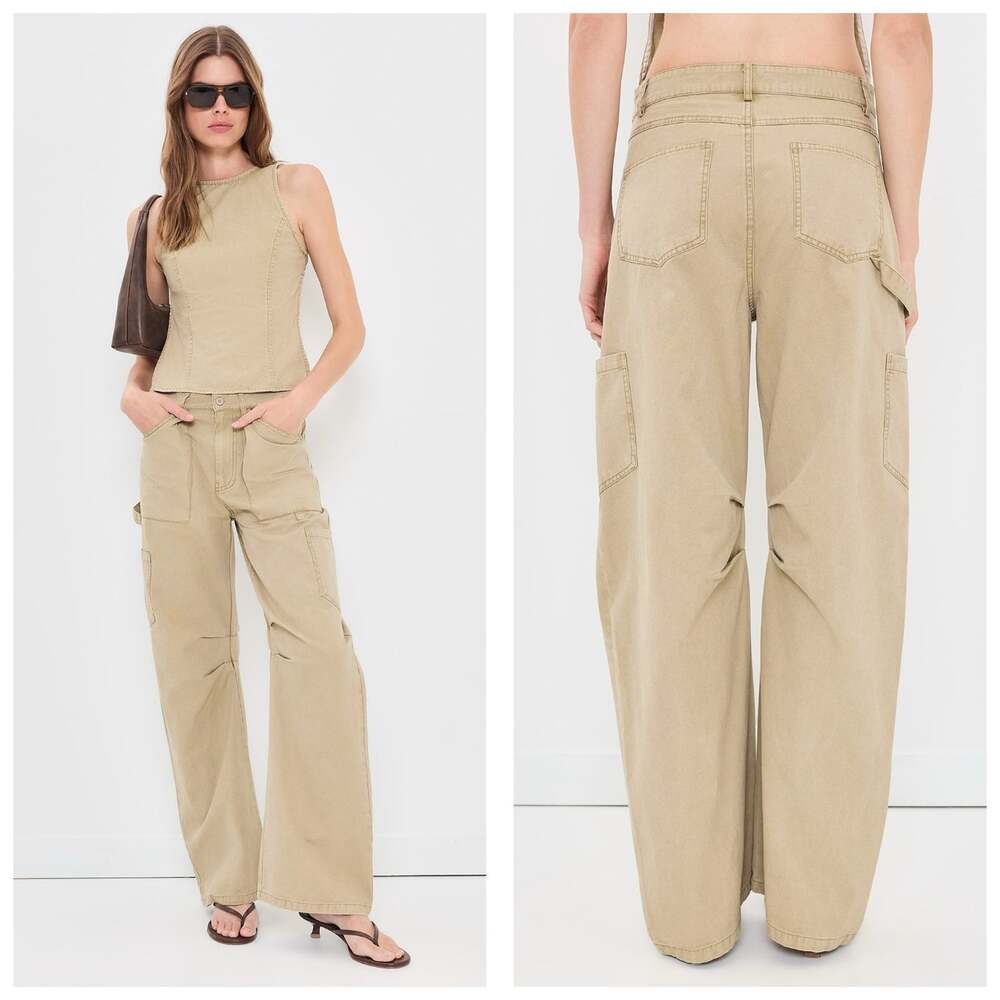 Lioness Miami Vice Pants Size Medium Tan Barrel Cargo Utility